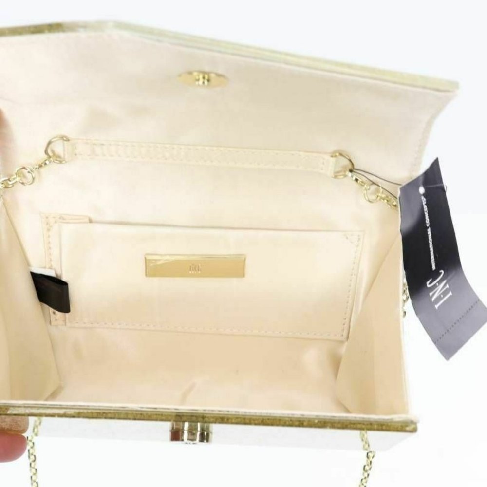 INC International Concepts Maria Gold Glitter Clutch Chain Strap Evening Bag - Picture 3 of 7
